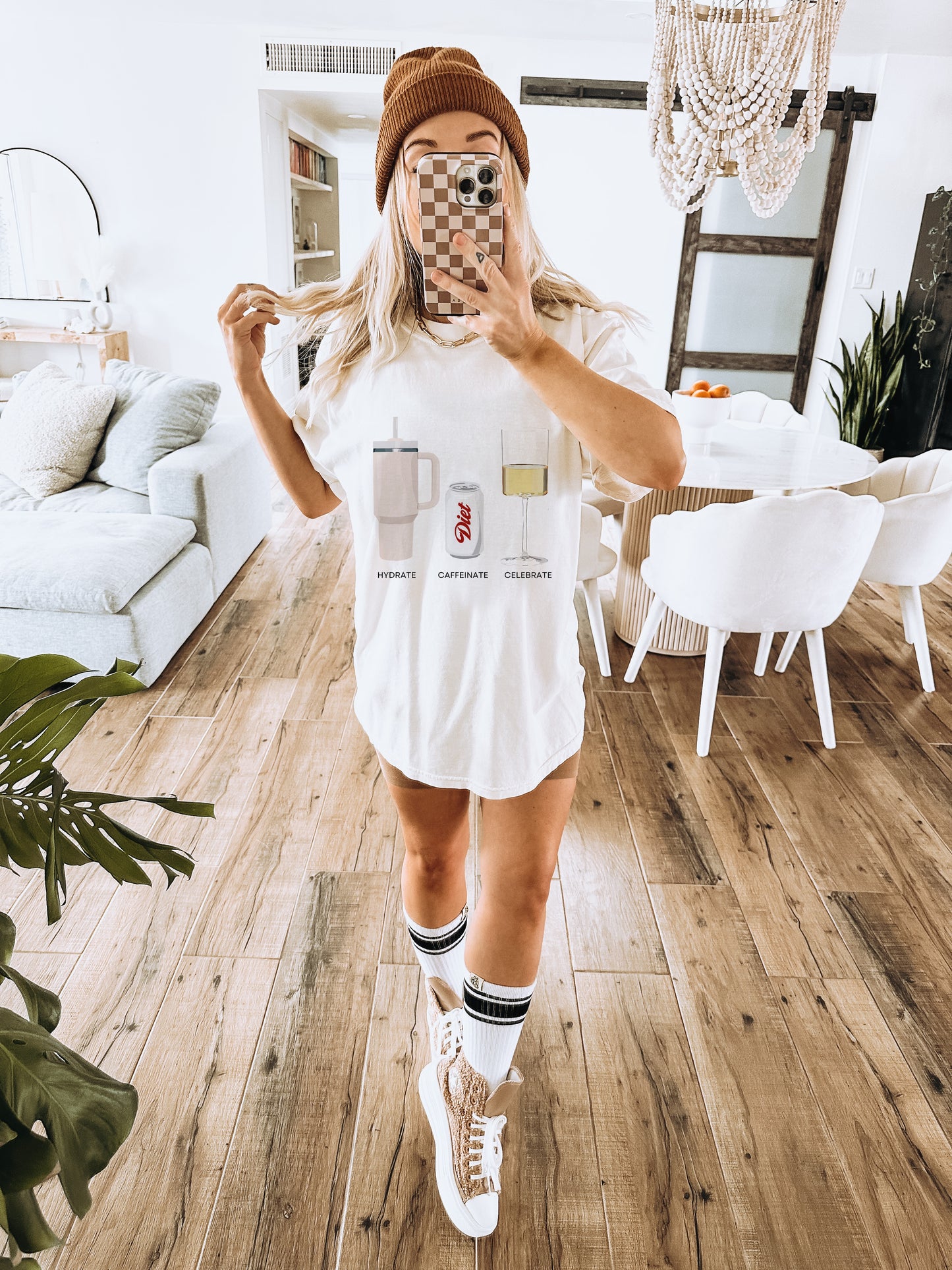 Hydrate Caffeinate Celebrate Unisex Jersey Short Sleeve Tee | Water Diet Soda Wine