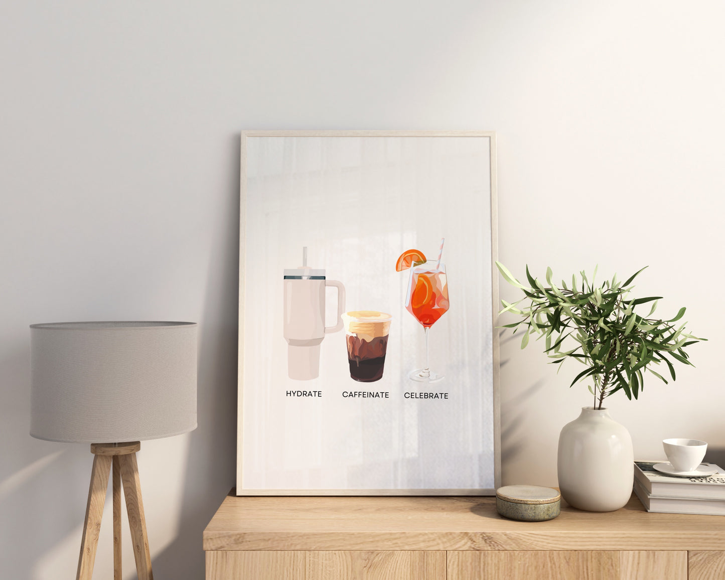 Hydrate Caffeinate Celebrate Satin Art Print UNFRAMED - Water Coffee Spritz